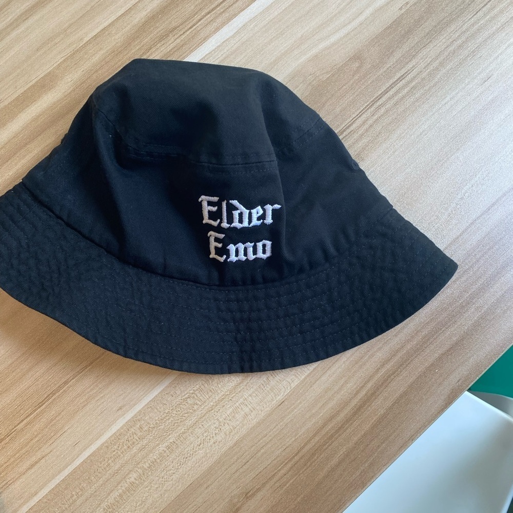 Black Gothic Tattoo Style Embroidered Bucket Hat Elder Emo Sportsman Cotton - Picture 3 of 5